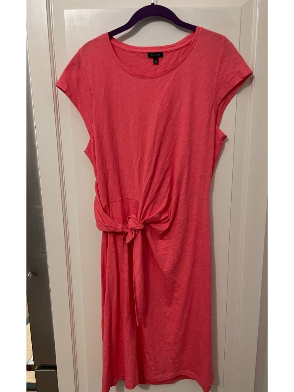 Talbots Size L Side Tie Shift Dress Pink Nantucket Slub Midi